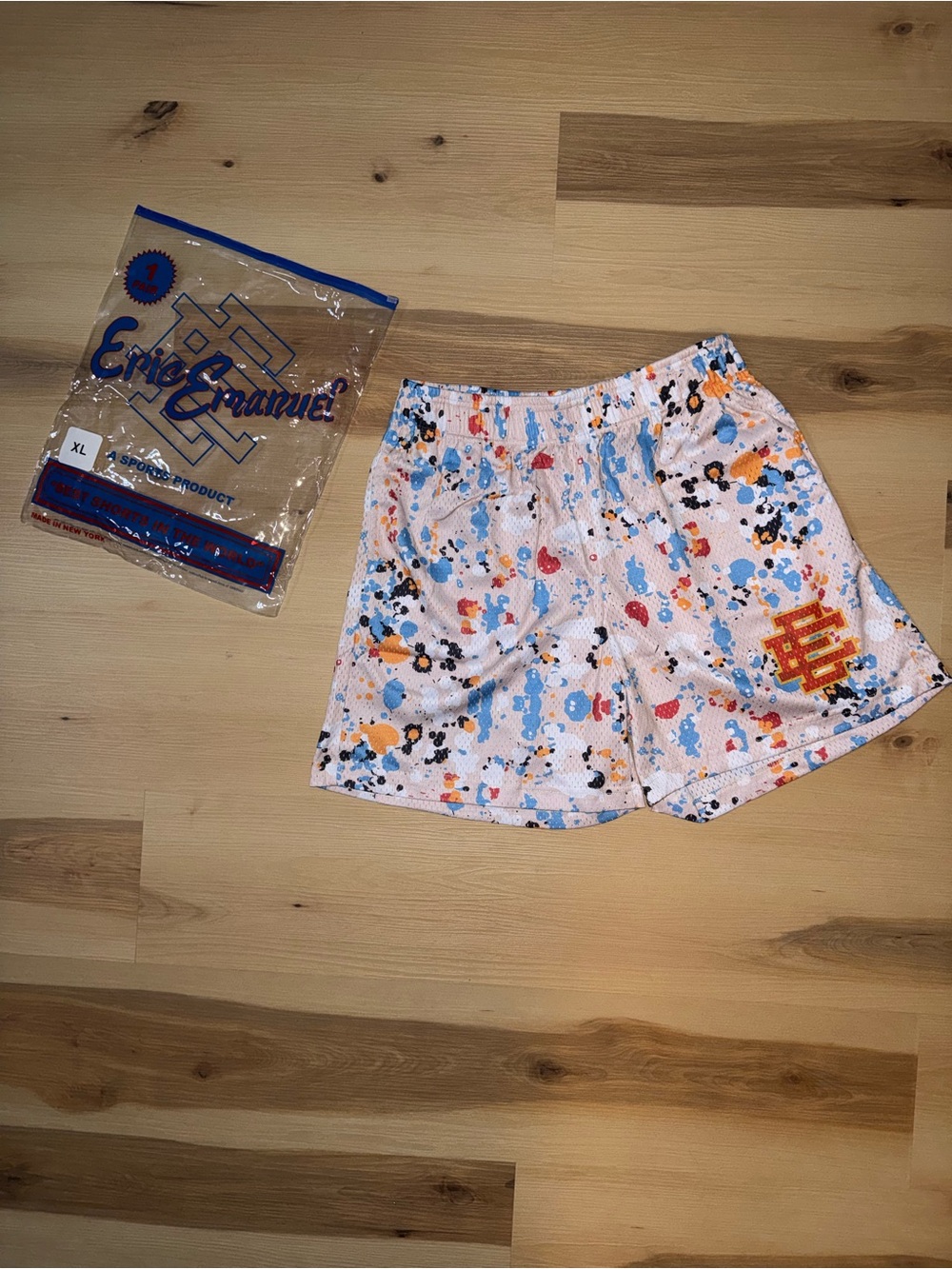 Eric Emanuel White Paint-Splatter Athletic Shorts